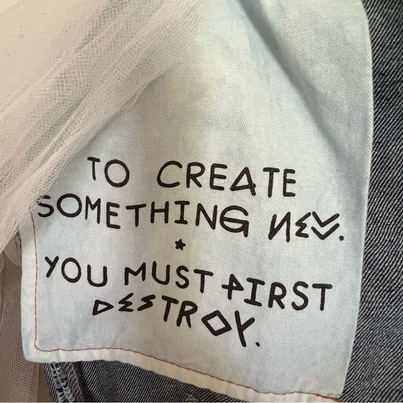 Patchwork Mesh Denim Ripped High Waist Vintage Jeans with Tulle Overlay Skirt - Picture 9 of 13